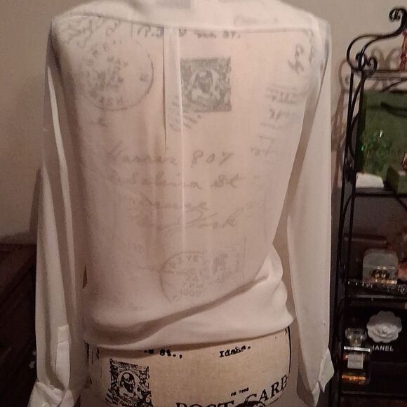 SANDRO PARIS Elegant White Women's Sheer Blouse Size 2 - Picture 9 of 12